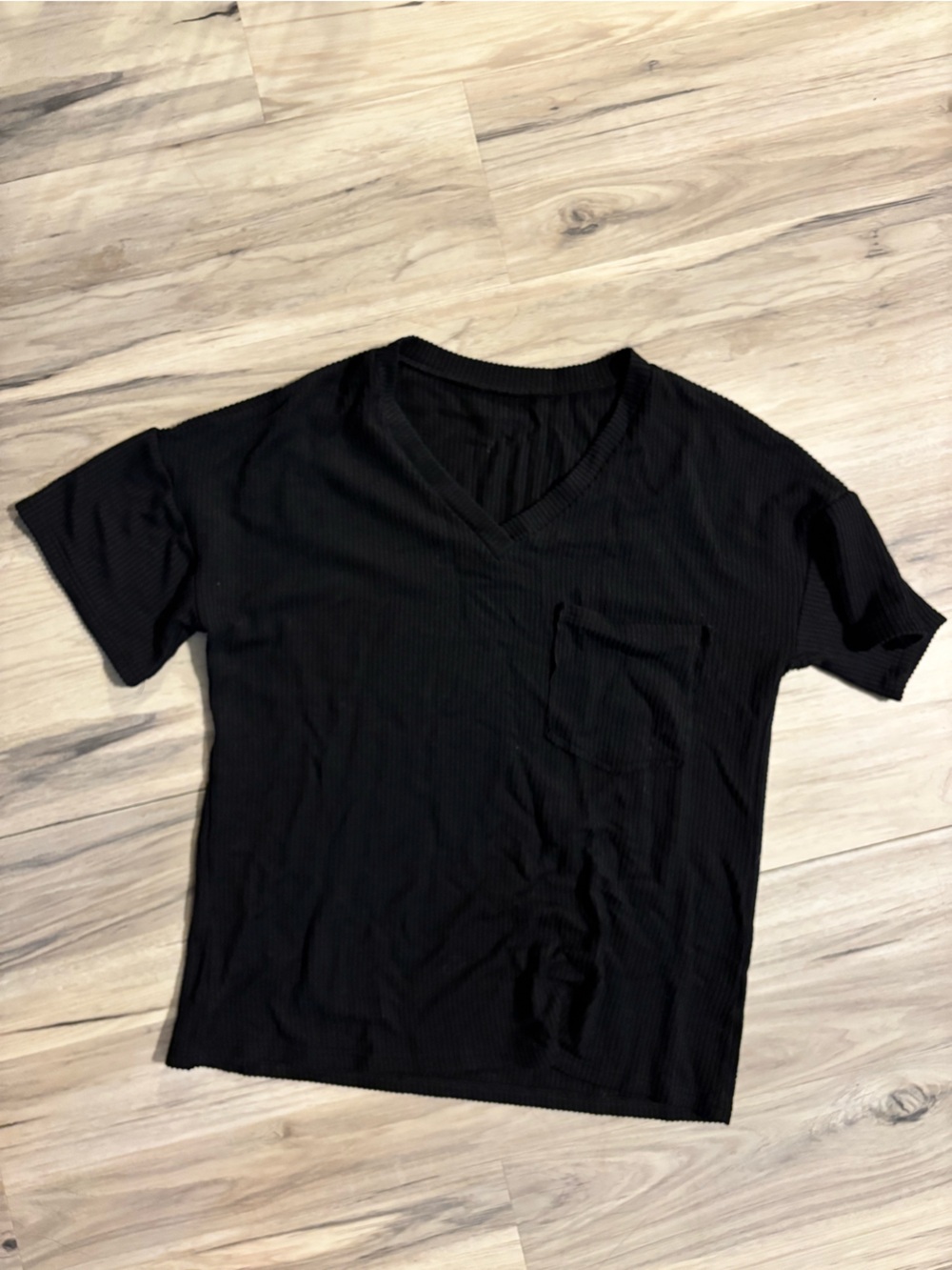 Textured Black V-Neck Pocket Shirt